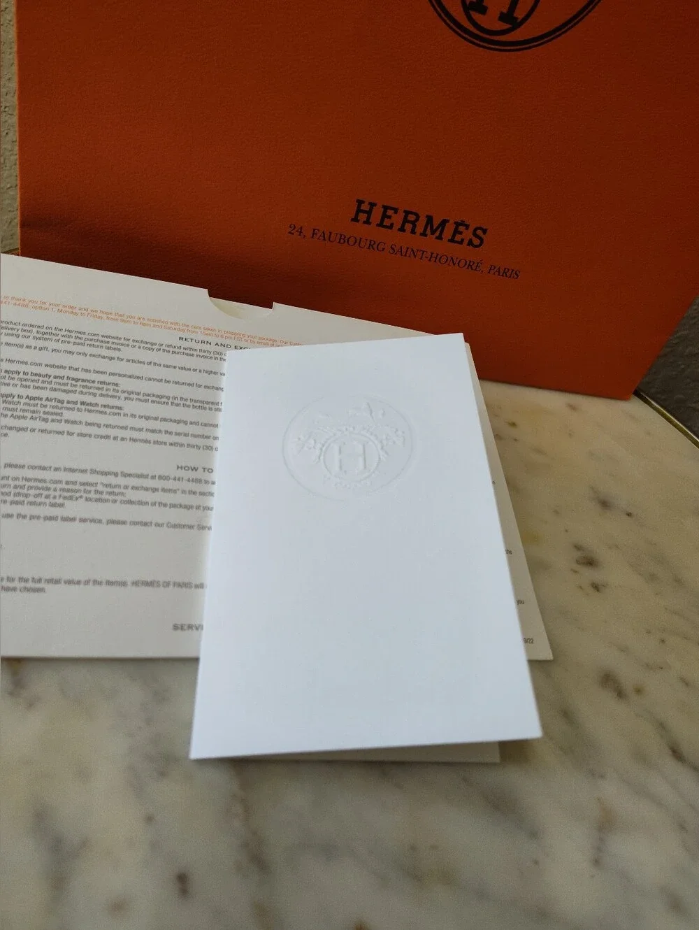 HERMÈS Large Boutique Shopping Bag Ribbon Card Envelope Receipt Sleeve Set